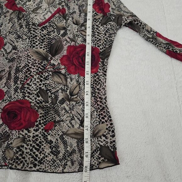 Express Vintage Y2K Roses Mesh Euro goth long sleeve top - Picture 7 of 8